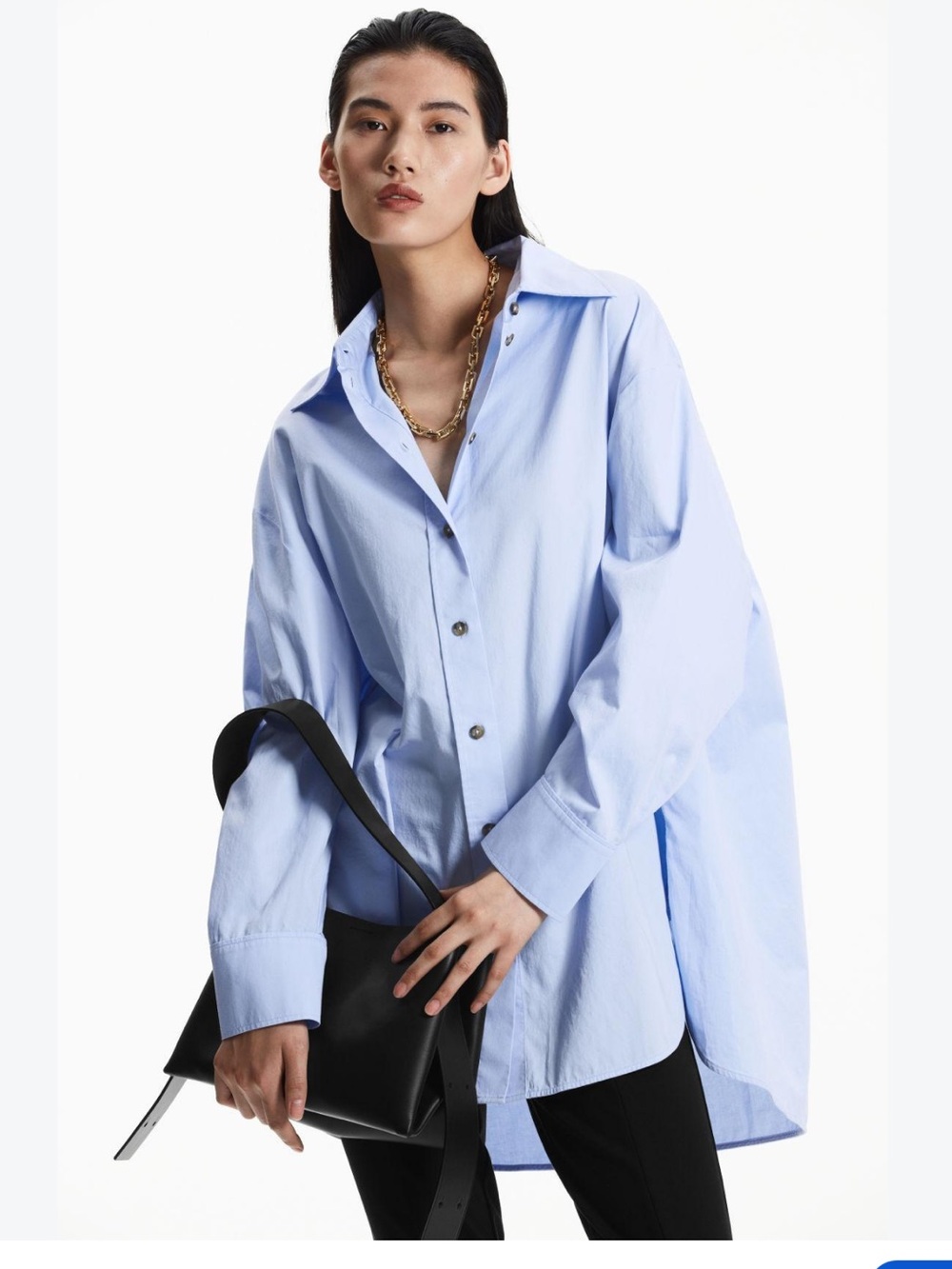 Marina Rinaldi Light Blue Oversized Button-Front Blazer-Style Shirt